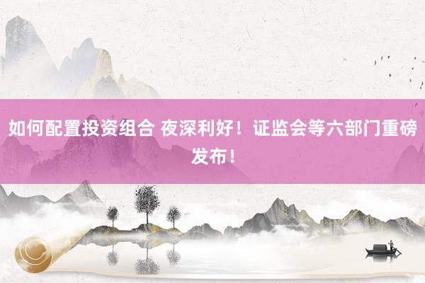 如何配置投资组合 夜深利好！证监会等六部门重磅发布！