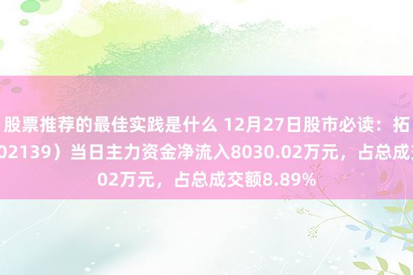 股票推荐的最佳实践是什么 12月27日股市必读：拓邦股份（002139）当日主力资金净流入8030.02万元，占总成交额8.89%