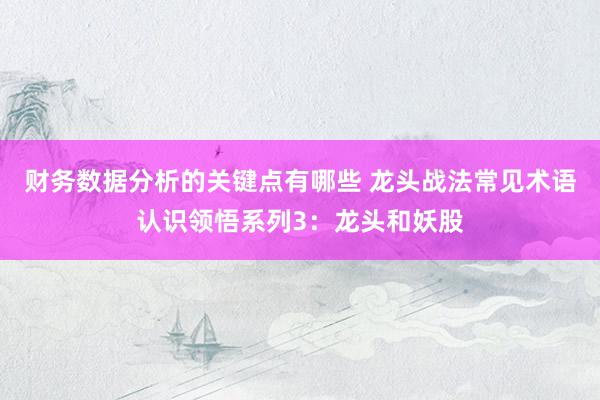 财务数据分析的关键点有哪些 龙头战法常见术语认识领悟系列3：龙头和妖股