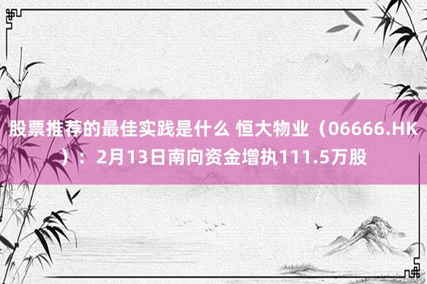 股票推荐的最佳实践是什么 恒大物业（06666.HK）：2月13日南向资金增执111.5万股