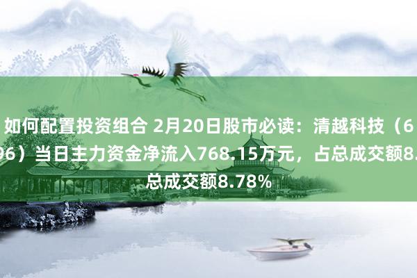 如何配置投资组合 2月20日股市必读：清越科技（688496）当日主力资金净流入768.15万元，占总成交额8.78%