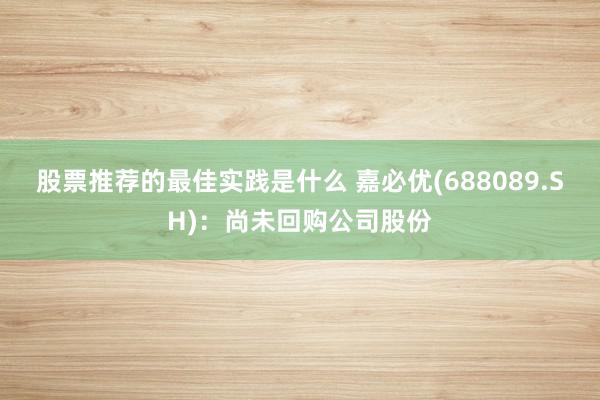 股票推荐的最佳实践是什么 嘉必优(688089.SH)：尚未回购公司股份