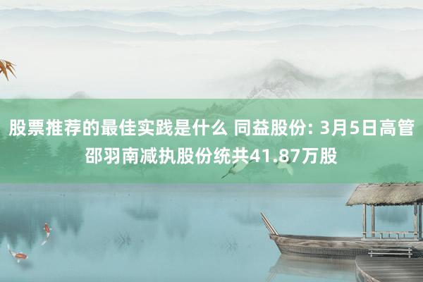 股票推荐的最佳实践是什么 同益股份: 3月5日高管邵羽南减执股份统共41.87万股