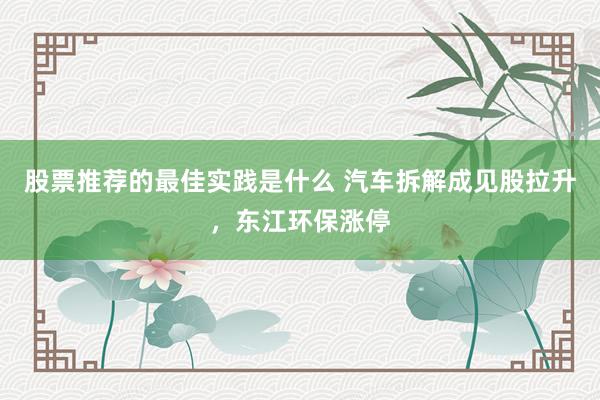 股票推荐的最佳实践是什么 汽车拆解成见股拉升，东江环保涨停