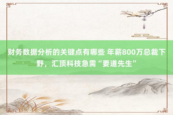 财务数据分析的关键点有哪些 年薪800万总裁下野，汇顶科技急需“要道先生”